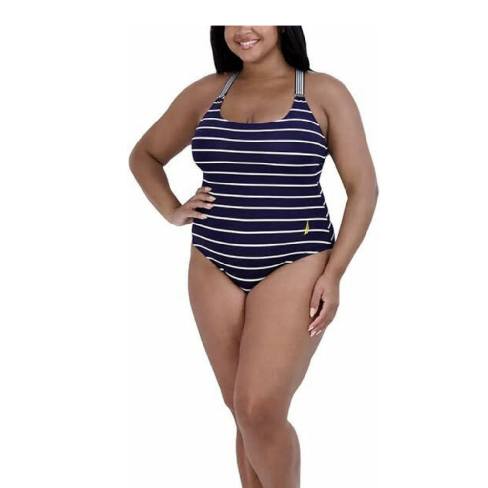 Nautica Women's Striped Racerback One Piece Swimsuit Size XXL